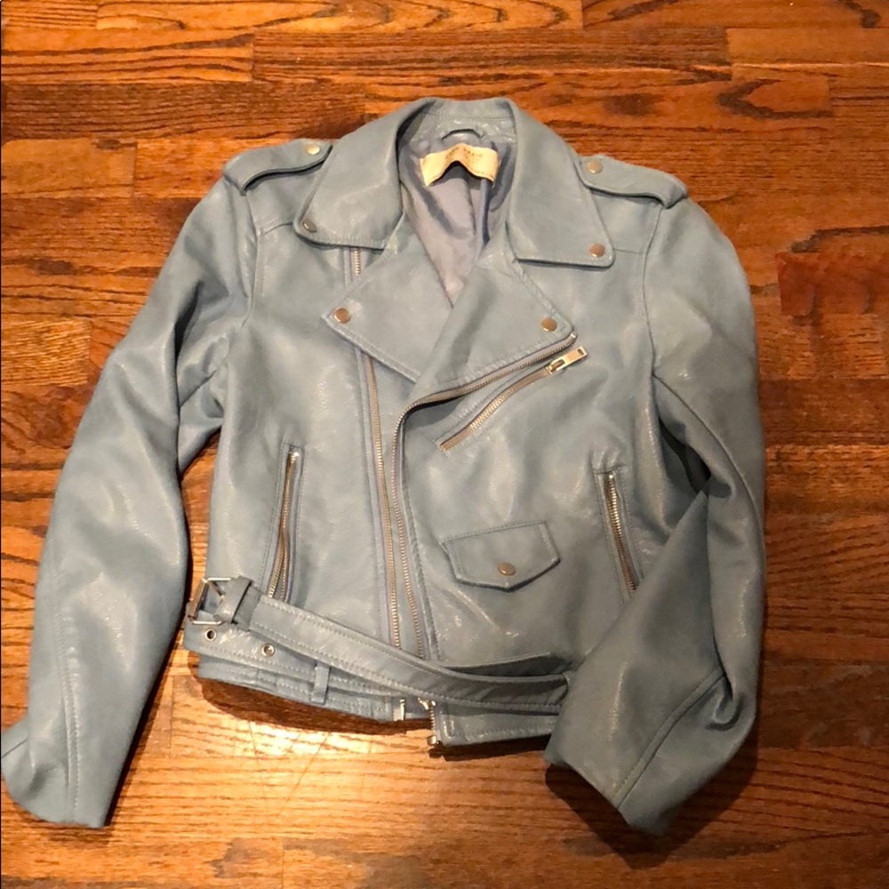 Zara lt Blue faux leather moto jacket
